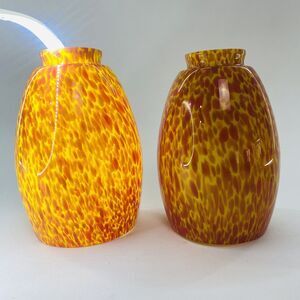 Light Fixture Orange Cased & Marbled Splatter Art Glass Lamp Shades Sconce Boho